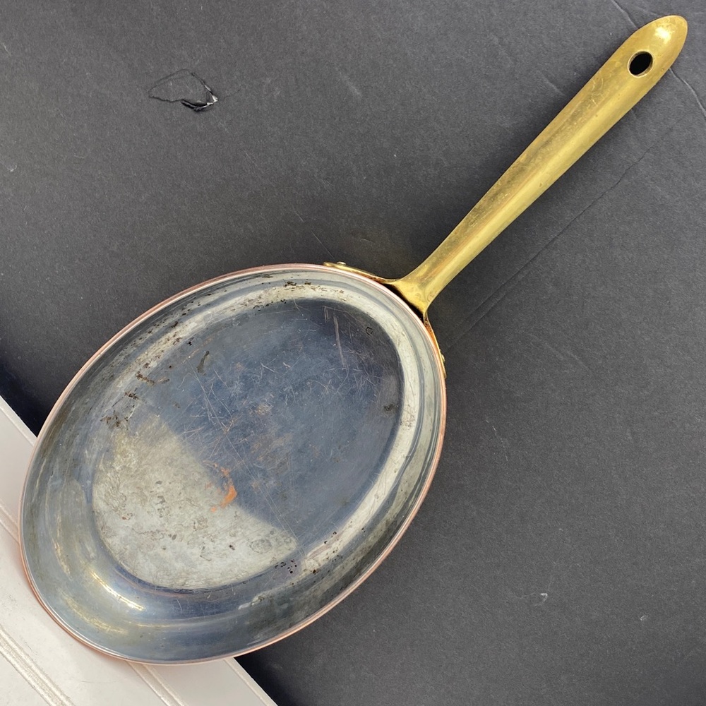 Tagus Chef Portugal Tin Lined, Oval Copper Fish Skillet Brass Handle R76